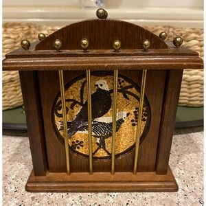Vintage HIMARK Wood & Cork “Birdcage” Coaster Caddy